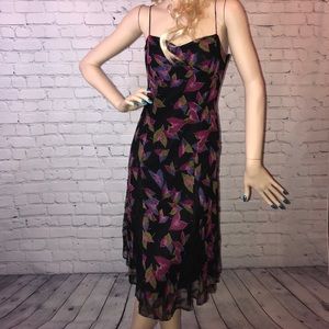 Black lace colorful leaf print slip dress Betsey J